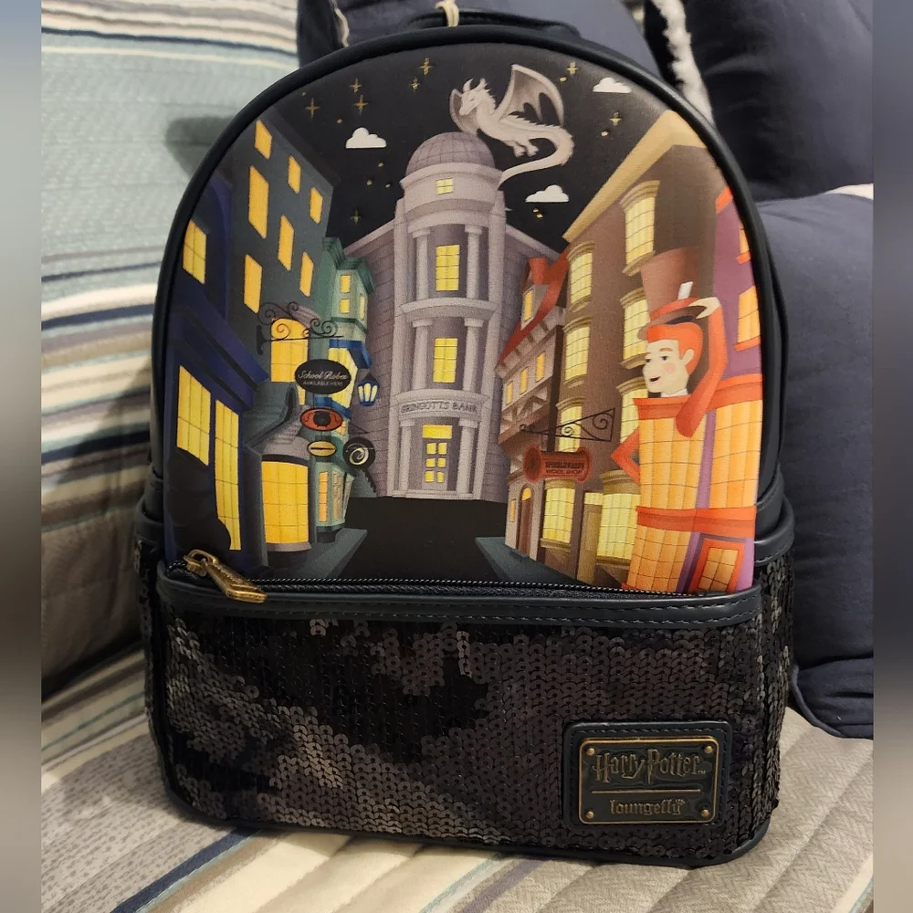 Harry Potter Loungefly Diagon Alley Backpack - Multicolor NWT - Picture 1 of 8